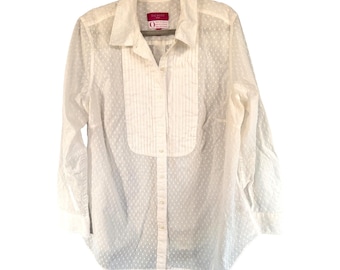 Talbots 18 W The Oprah Magazine Collection White Textured Pin Tuck Button Front