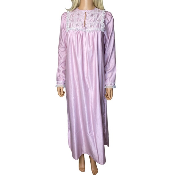 Vintage 70's Barbizon Nightgown Pink Embroidery L… - image 2