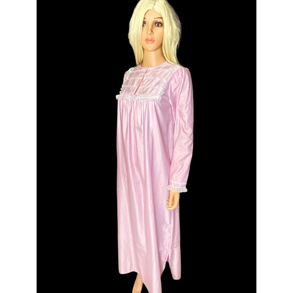Vintage 70's Barbizon Nightgown Pink Embroidery L… - image 7