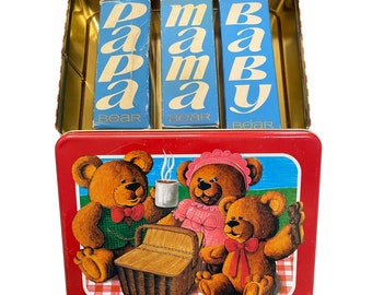 Anni '60 Avon Papa Bear Oil Mama Bear Lotion Baby Bear Shampoo con stagno New Old Stock
