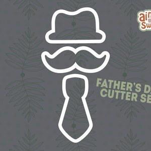 Father&#39;s Day Cookie Cutter Set, Dad Hat, Mustache, Silk Tie, Masculine Plaque (Cookie, Fondant, and Clay Cutter)