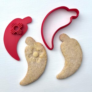 Biscochito Cookie Cutter and Stamp, Chili Pepper with Zia Symbol (TWO PIECE SET) image 1
