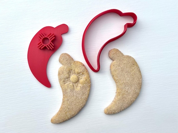 Biscochito Cookie Cutter and Stamp, Chili Pepper with Zia Symbol (TWO PIECE SET)