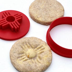 Biscochito Cookie Cutter and Stamp, Circle with Southwest Zia Symbol (TWO PIECE SET)