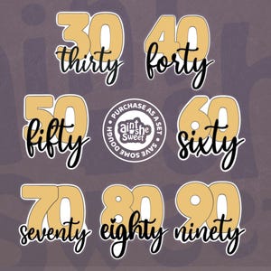 Decades Cookie Cutter SET - 30 40 50 60 70 80 90 - Milestone Birthday, Number Cookie Cutters with Script, Party Favors - FAST SHIPPING!