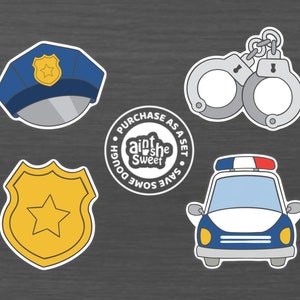 Police Officer Cookie Cutter SET, Badge, Officer Hat, Handcuffs, and Police Car (Cookie, Fondant, and Clay Cutter)