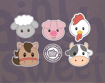 Barnyard Animal Cookie Cutter SET, Horse, Cow, Chicken, Sheep, and Pig (Cookie, Clay, and Fondant Cutter)