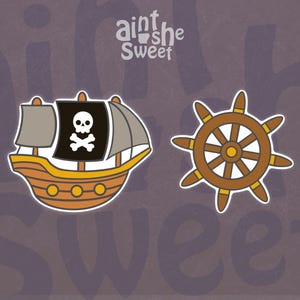 Pirate Ship & Helm Cookie Cutter Set, Ship and Wheel, Pirate Party Theme, Nautical Cookies - FAST SHIPPING!
