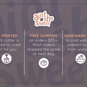 The image is a promotional graphic for a company called "Ain't she Sweet". It features three different options for purchasing a 3D-printed product: 3D printed, free shipping, and handwash only. The text provides information about the pricing and shipping options for each option.