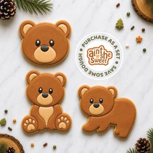Teddy Bear Cookie Cutter SET, Brown Bear Face, Sitting Bear, Walking Bear, Woodland Baby Shower Theme,  Cute Forest Animal - FAST SHIPPING!