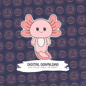 May include: A pink axolotl sticker with a smiling face and frilly gills. The sticker has a white outline and the words "DIGITAL DOWNLOAD" are written below it, along with file type information.