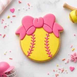 Softball Cookie Cutter, Baseball with Bow, Girl Sports Theme Birthday, Team Party Favor - FAST SHIPPING!