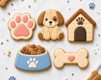 Dog Cookie Cutter Set, Puppy, Paw Print, Dog Bone, Dog House, Dog Bowl Pet Treat Cookie Cutters, Puppy Party Theme - FAST SHIPPING!
