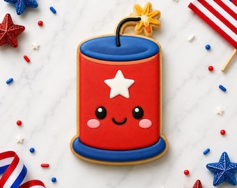 Firecracker Cookie Cutter, 4th of July Theme, Cute Firework Cookie, Red White Blue Party Treat, Independence Day - FAST SHIP