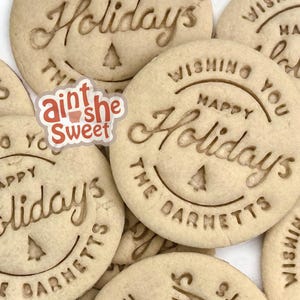 Personalized HAPPY HOLIDAYS Cookie Cutter for Christmas, Stamp with Family Name, Custom Christmas Gift, Gift for Baker