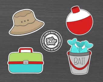 Father's Day Cookie Cutters, Fisherman Set, Tackle Box, Bobber, Fishing Bucket, and Fisherman Hat (Cookie, Clay, and Fondant Cutter)