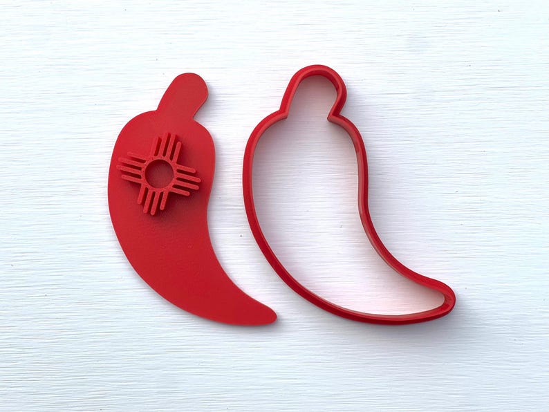 Biscochito Cookie Cutter and Stamp, Chili Pepper with Zia Symbol (TWO PIECE SET) Cutter/Stamp