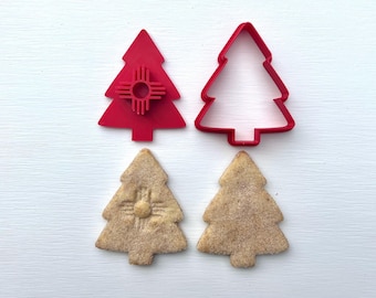 Biscochito Cookie Cutter and Stamp, Christmas Tree with Zia Symbol (TWO PIECE SET)