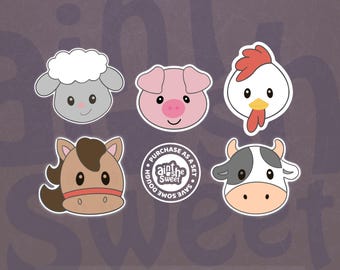 Barnyard Cookie Cutter SET, Farm Animals - Horse, Cow, Chicken, Sheep, and Pig - FAST SHIPPING!