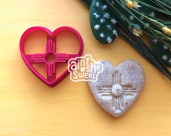 Heart Zia Cookie Cutter for Valentines Day, Biscochito Cutter with Southwest Stamp  (Cookie & Fondant Cutter) FREE NEW MEXICO Cutter!