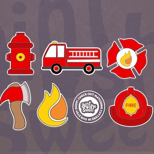 Firefighter Cookie Cutter SET, Rescue Theme Party -  Firetruck, Flame, Axe, Hydrant, Helmet, Emblem - FAST SHIPPING!