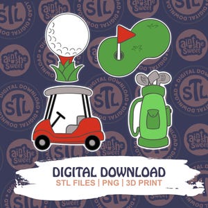 Golf Cookie Cutter STL Set, Golf Cart, Golf Clubs, Golf Tee & Golf Course - 3D Print Cookie Cutter Digital File - INSTANT DOWNLOAD
