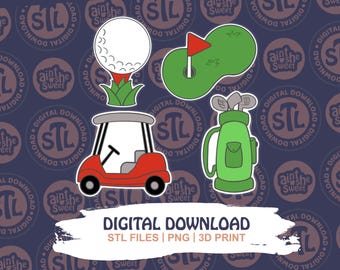 Golf Cookie Cutter STL Set, Golf Cart, Golf Clubs, Golf Tee & Golf Course - 3D Print Cookie Cutter Digital File - INSTANT DOWNLOAD