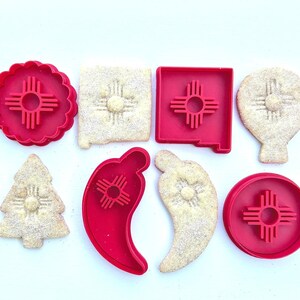 Biscochito Cookie Cutter and Stamp, Chili Pepper with Zia Symbol (TWO PIECE SET) Set of 6 Stamps