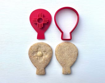 Biscochito Cookie Cutter and Stamp, Hot Air Balloon with Zia Symbol (TWO PIECE SET)