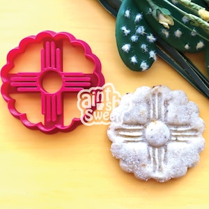 Scallop Zia Cookie Cutter, Biscochito Cutter with Southwest Stamp (Cookie, Fondant, and Clay Cutter) FREE NEW MEXICO Cutter!