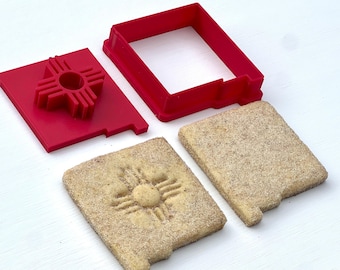 Biscochito Cookie Cutter and Stamp, New Mexico with Zia Symbol (TWO PIECE SET)