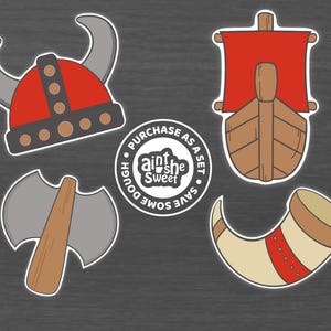 Viking Cookie Cutter Set, Medieval Renaissnace Theme - Helmet, Battle Axe, Ship, and Drinking Horn - FAST SHIPPING!