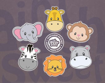 Safari Animal Cookie Cutter Set | Elephant, Giraffe, Monkey, Zebra, Lion, Hippo | Jungle Animal Cutters | Clay, Fondant | FAST SHIPPING!