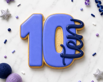 Ten Cookie Cutter, Tenth Birthday, Number 10, TEN Script Cookie Cutter, Birthday Party Cookies, Milestone Birthday - FAST SHIPPING!