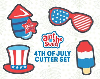4th of July Cookie Cutter SET, Fireworks, Sunglasses, Uncle Sam's Hat, Popsicle, Patriotic Fun - FAST SHIPPING