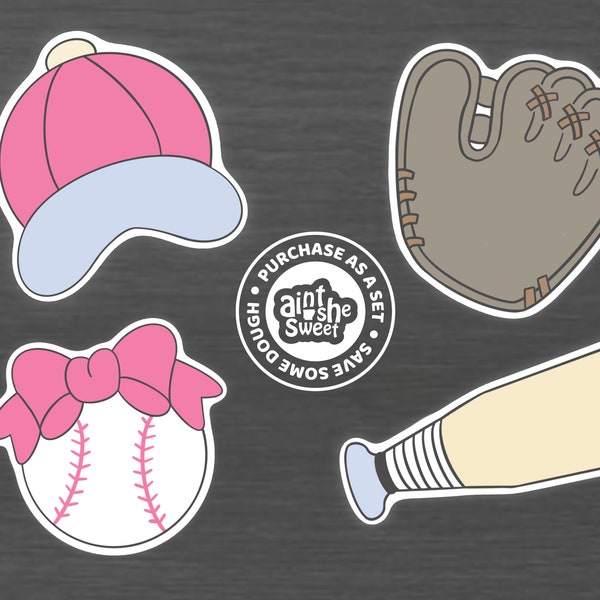 Girls' Softball, Sports Cookie Cutter SET, Baseball Bat, Baseball Glove, Ball Cap (Cookie, Fondant, and Clay Cutter)