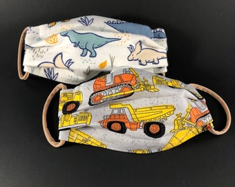 Construction Vehicle, Dinosaur or Cars face mask/ kids face mask/ toddler face mask/ little kid face mask/ face covering/ child face mask