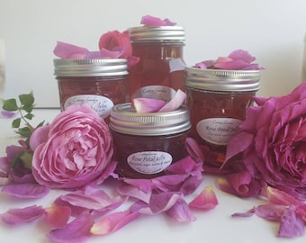 Rose Petal Jelly~ Handmade from my garden's fragrant lavender and magenta, organically grown roses