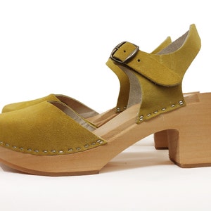 Swedish Clogs - ESTELLE  - Sandals Moccasins Wooden Women clogs Leather Clog Womens clogs Boots Womens Wood brown wooden clogs suede YELLOW