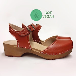 Vegan Swedish Clogs  MARITA Handmade clogs, Vegan leather, Honey Vegan Clogs, cinnamon brown for women, Clogs Shoes, Low Heel, Mules, Sweden