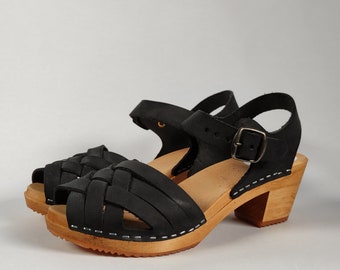Swedish Clogs ULLA Peep Toe Braided Wooden Clogs Sandals | Etsy
