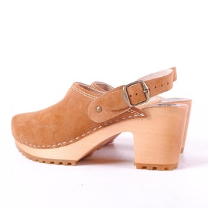 Swedish Clogs  - LOTTA brown  - Sandals Moccasins Wooden Women clogs Leather Clog Womens clogs Boots Womens Wood nubuck suede high heels