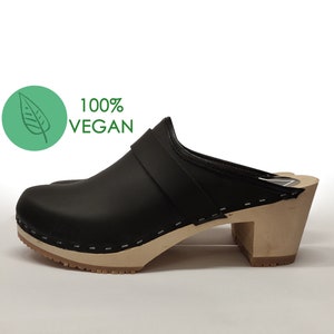 VEGAN Swedish Clogs  - black JULIA  Sandals Moccasins Wooden Women clogs Leather Clog highwoods mary jane mules Womens Wood  high heels blue