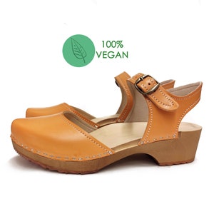 Vegan Swedish Clogs  MARITA Handmade clogs, Vegan leather, Honey Vegan Clogs, cinnamon brown for women, Clogs Shoes, Low Heel, Mules, Sweden