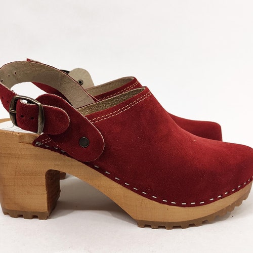 Swedish Clogs LOTTA Red Sandals Moccasins Wooden Women - Etsy