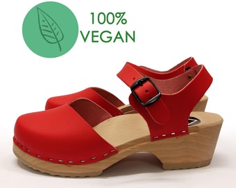 Vegan Swedish Clogs SELMA Handmade clogs, Vegan leather, BLUE Vegan Clogs,  brown for women, Clogs Shoes, Low Heel, Mules, Sweden black red
