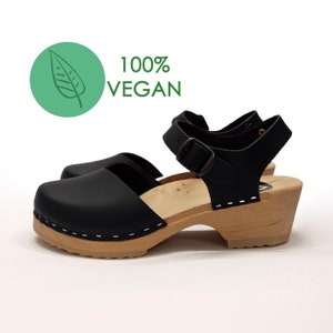 Vegan Swedish Clogs SELMA Handmade clogs, Vegan leather, BLUE Vegan Clogs,  brown for women, Clogs Shoes, Low Heel, Mules, Sweden black red