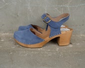 Swedish Clogs - ESTELLE suede BLUE - Sandals Moccasins Wooden Women clogs Leather Clog Womens clogs Boots Womens Wood green nude brown pink