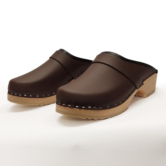 Navy leather shop clogs