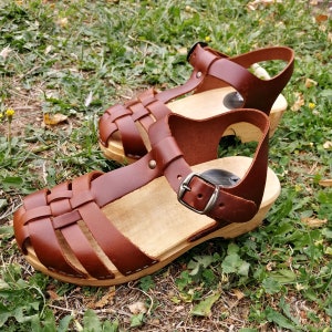 Swedish Clogs ASTRID Sandals Moccasins Wooden Women clogs  GENUINE Leather Clog Womens clogs Boots Womens Wood brown